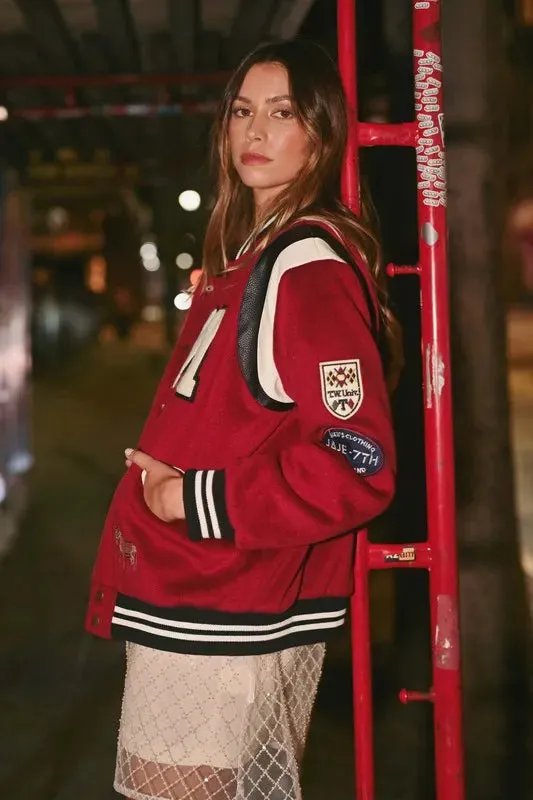 Mable Varsity Jacket with Patch Detail