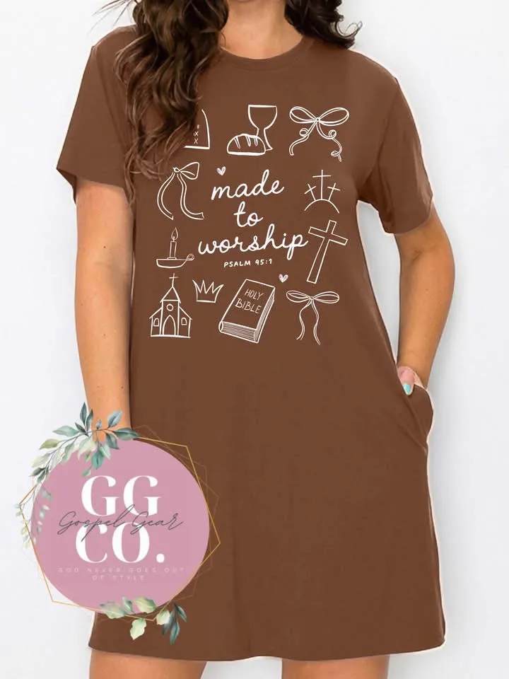 Made To Worship T-Shirt Dress, Christian Dress, Graphic T-Shirt Dress, T-Shirt Dress