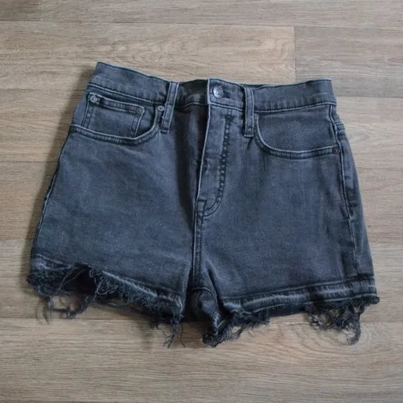 Madewell High-Rise Denim Shorts in Clint Wash: Drop-Hem Edition Black Shorts 25