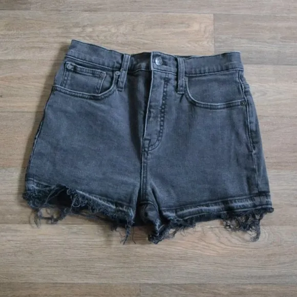 Madewell High-Rise Denim Shorts in Clint Wash: Drop-Hem Edition Black Shorts 25