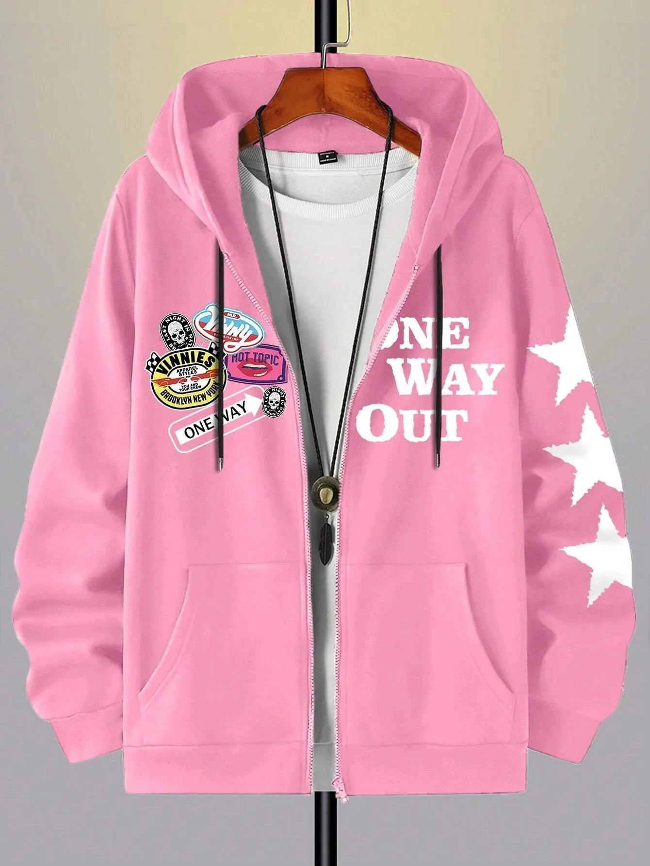 Manfinity Hypemode Men'S Front Zip up Long Sleeve Pocket Letter Print Minimalist Hoodie Sweatshirt