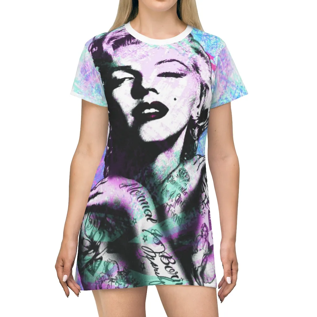 Marilyn Tattoo - Pastels - All Over Print T-Shirt Dress