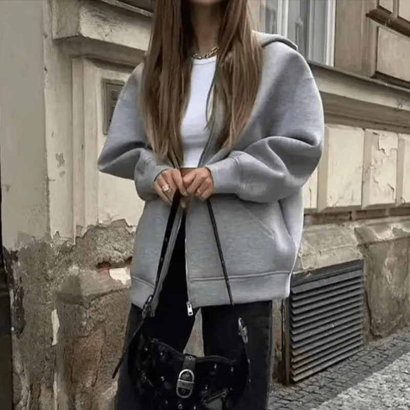 Mason | Women's Zipper Hoodie High Street Unisex Style Double Pockets Oversize Loose Sweatshirts Outerwear Top
