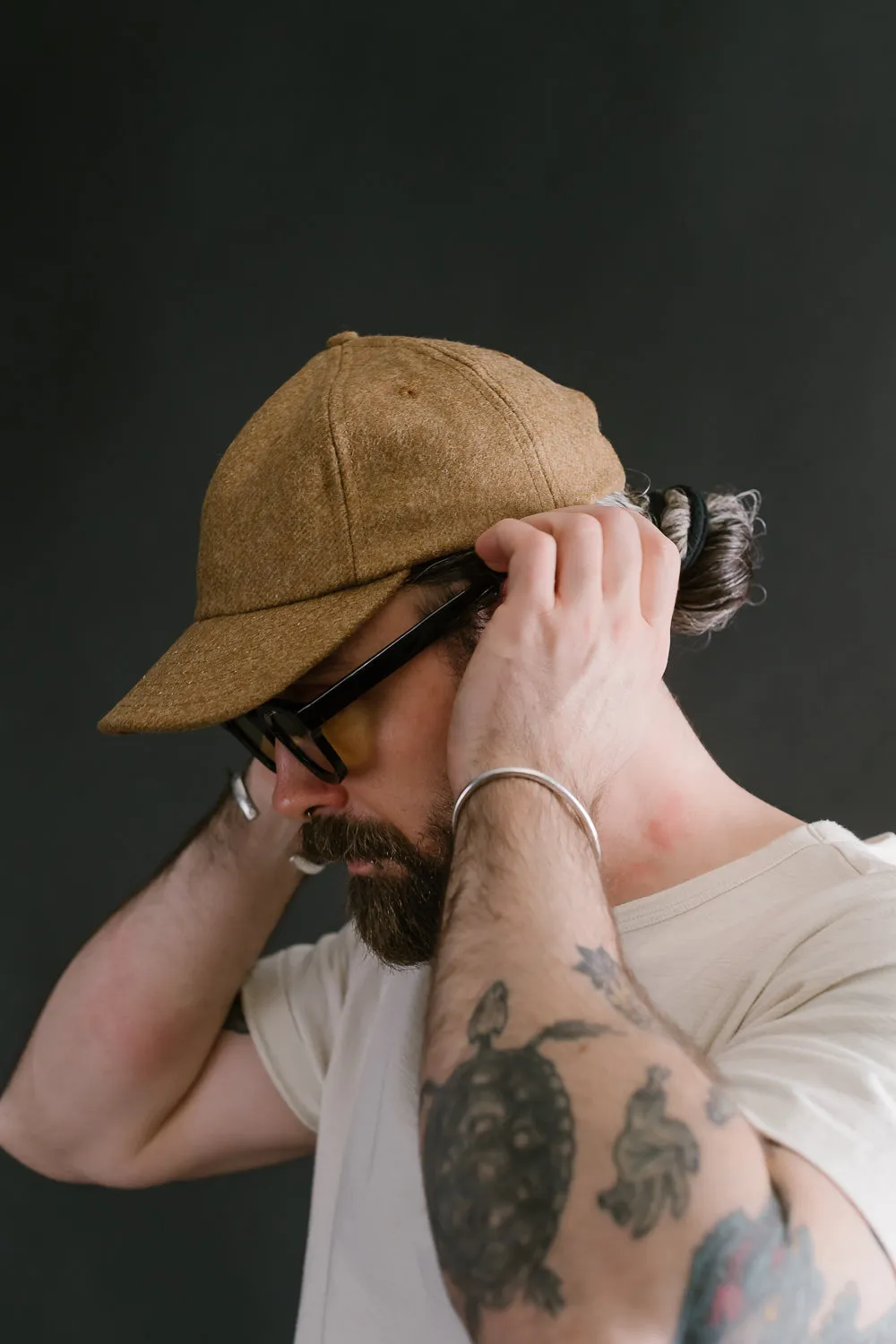 Melton Wool Baseball Hat -  Dark Tan Mix