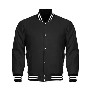 Men Classic Black Fleece Varsity Jacket