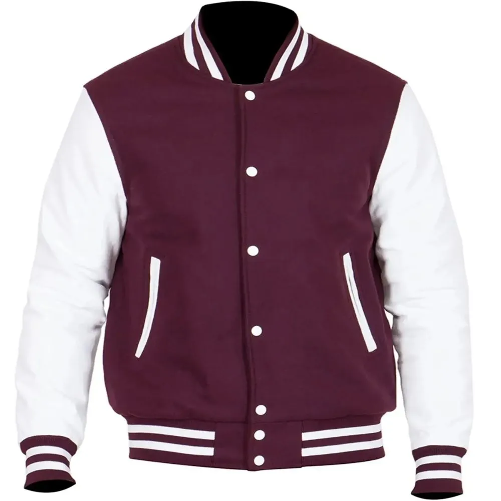 Men Maroon And White Varsity Jacket