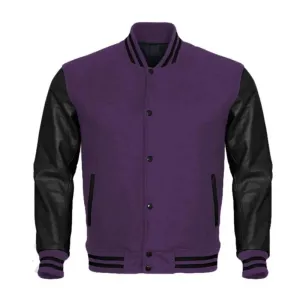 Men Purple Varsity Jacket with Black Faux Sleeves