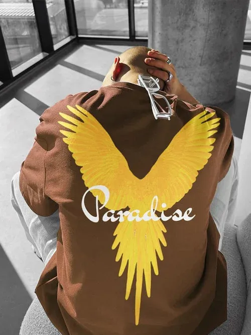 Men's Fashion Oversized Parrot Wings Print Short Sleeve T-Shirt