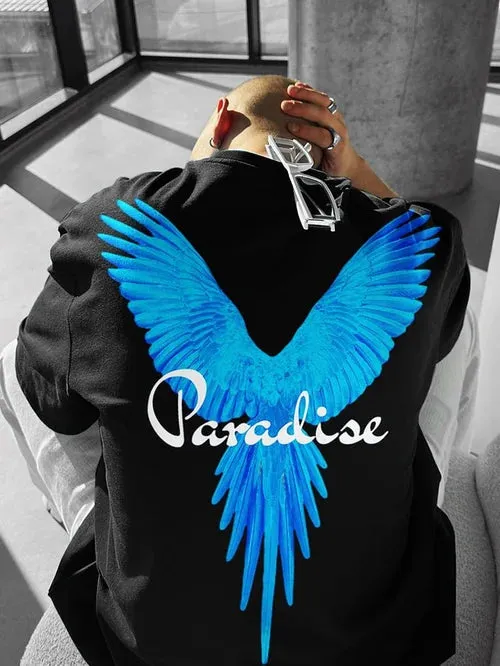 Men's Fashion Oversized Parrot Wings Print Short Sleeve T-Shirt