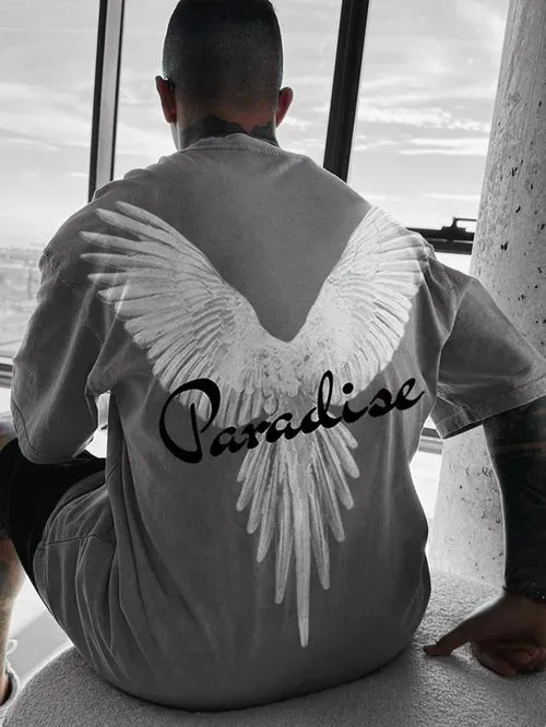 Men's Fashion Oversized Parrot Wings Print Short Sleeve T-Shirt