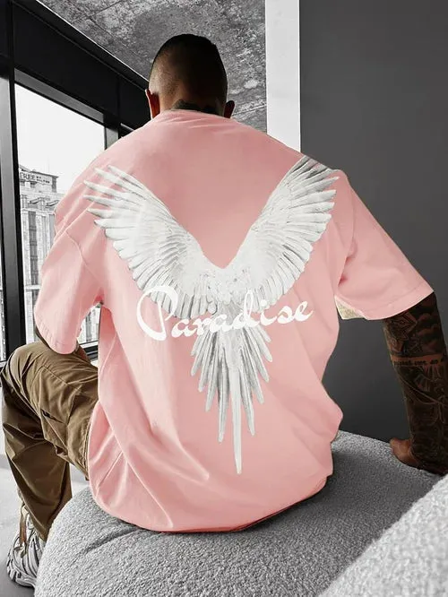 Men's Fashion Oversized Parrot Wings Print Short Sleeve T-Shirt