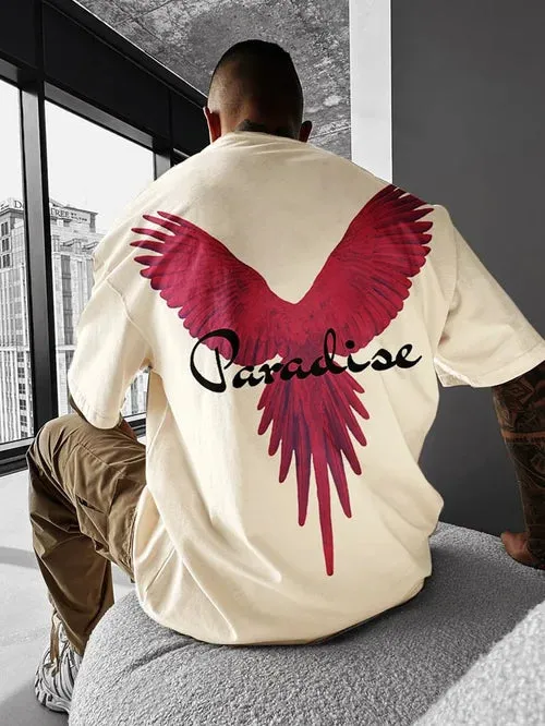 Men's Fashion Oversized Parrot Wings Print Short Sleeve T-Shirt