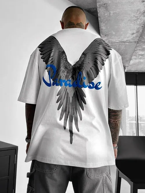 Men's Fashion Oversized Parrot Wings Print Short Sleeve T-Shirt