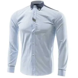 Men's Slim Fit Turn Down Collar Color Block Long Sleeves Shirt - Light Blue M