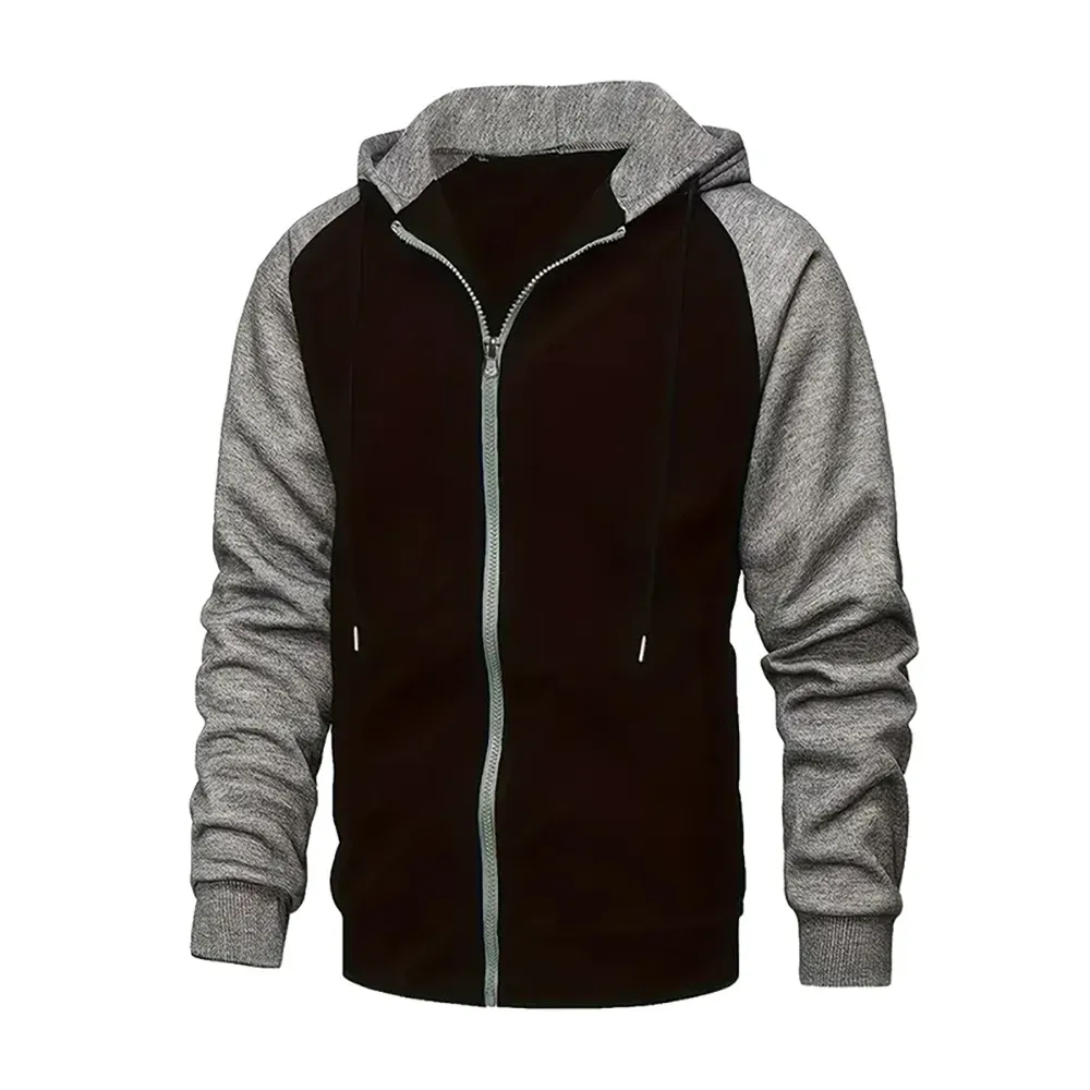 Men's Zip-Up Color Block Hoodie with Casual Stylish & Durable Fall/Winter