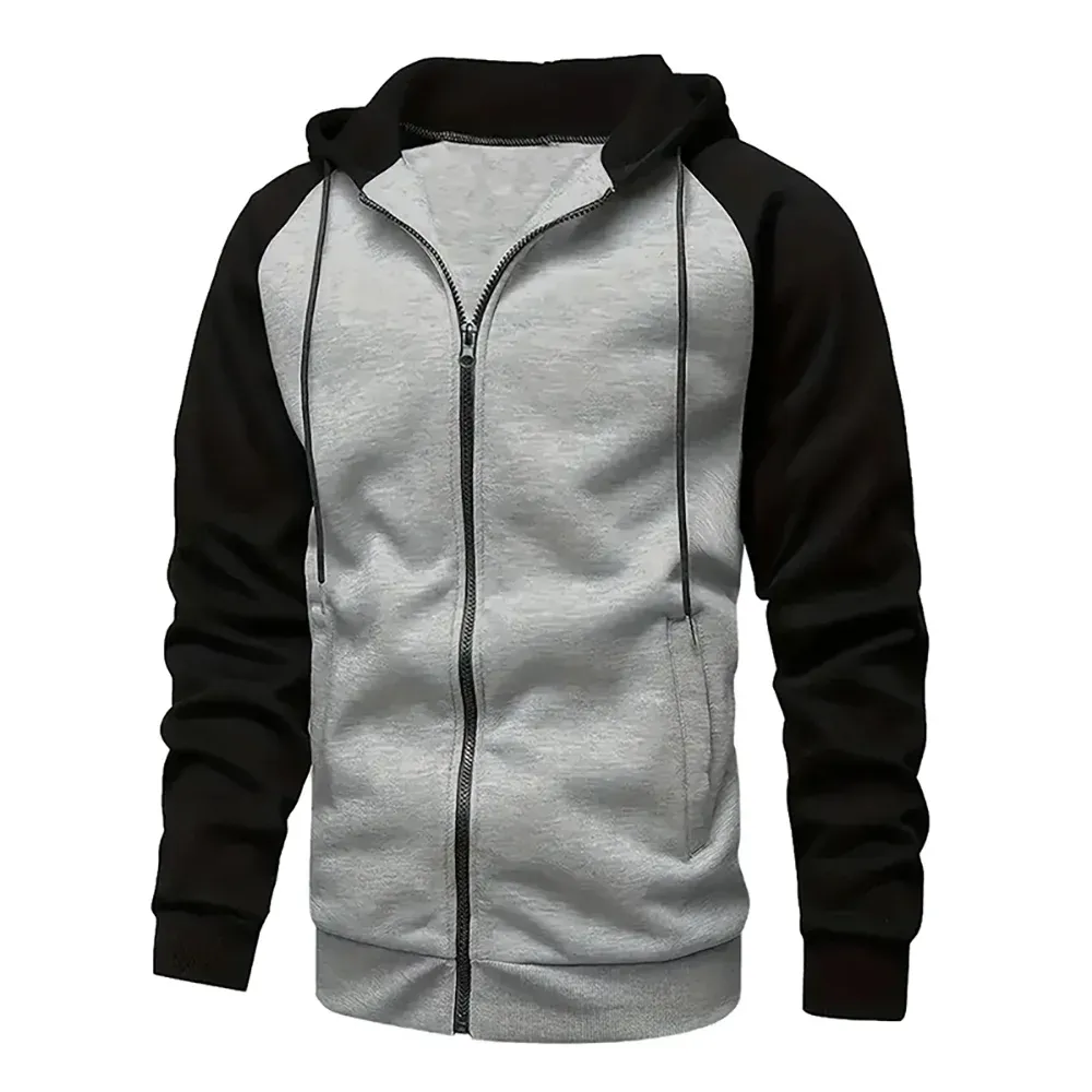 Men's Zip-Up Color Block Hoodie with Casual Stylish & Durable Fall/Winter