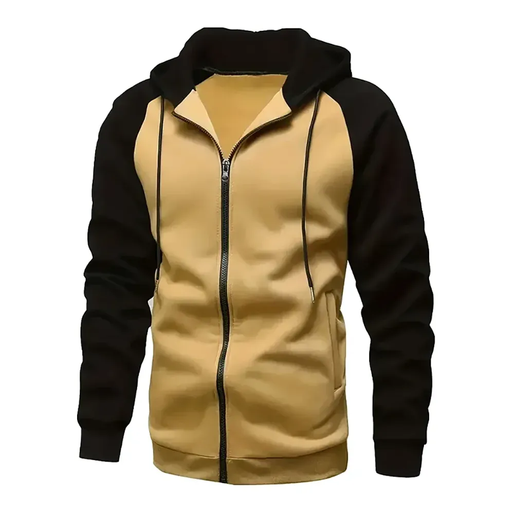 Men's Zip-Up Color Block Hoodie with Casual Stylish & Durable Fall/Winter