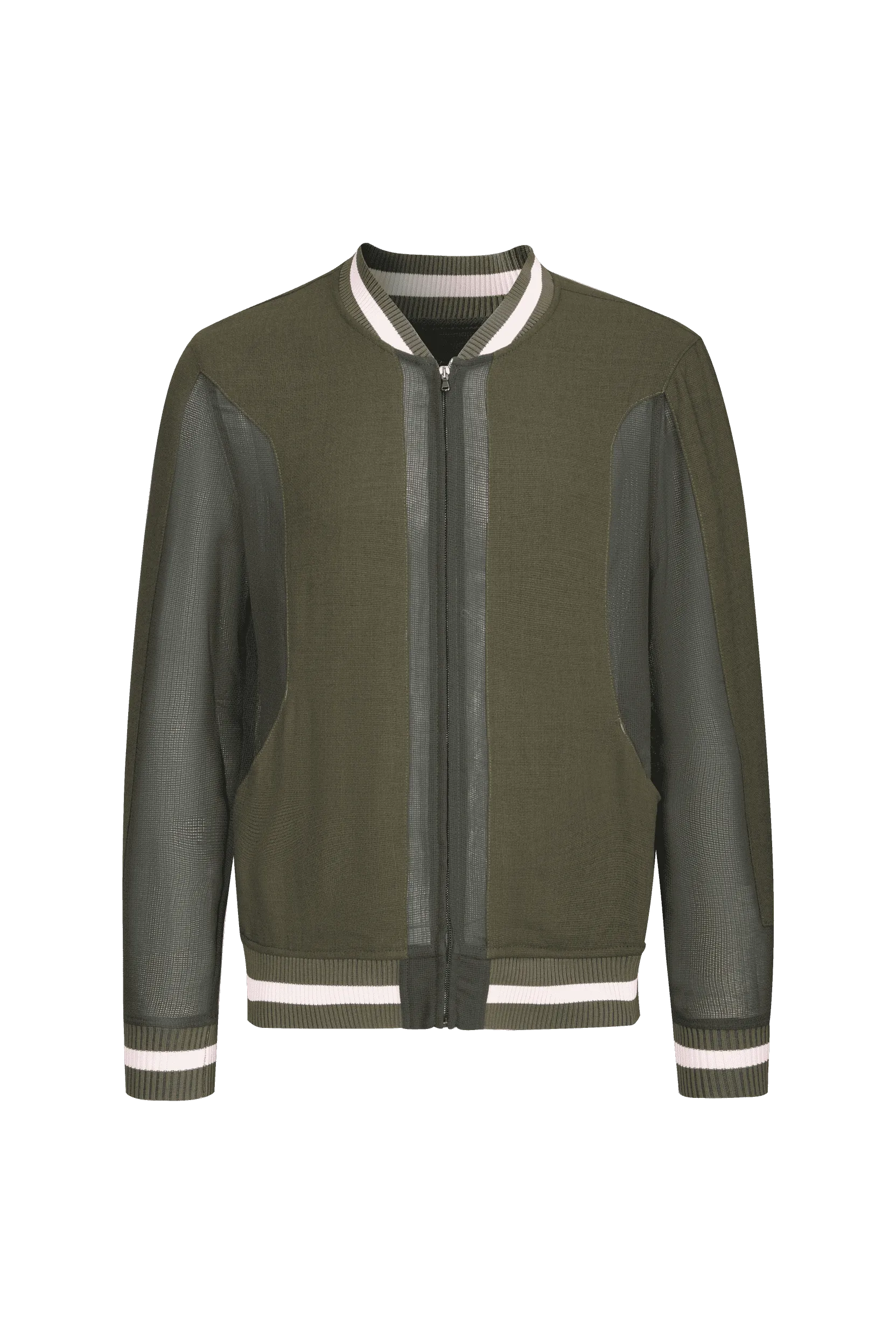 Mesh-panelled Dark Green varsity Jacket