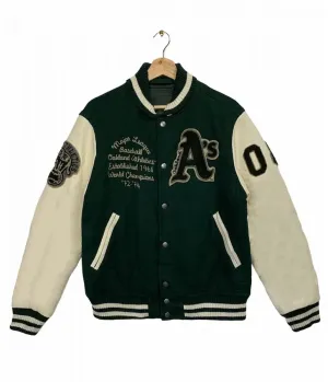 MLB Oakland Athletics Letterman Off White and Green Jacket