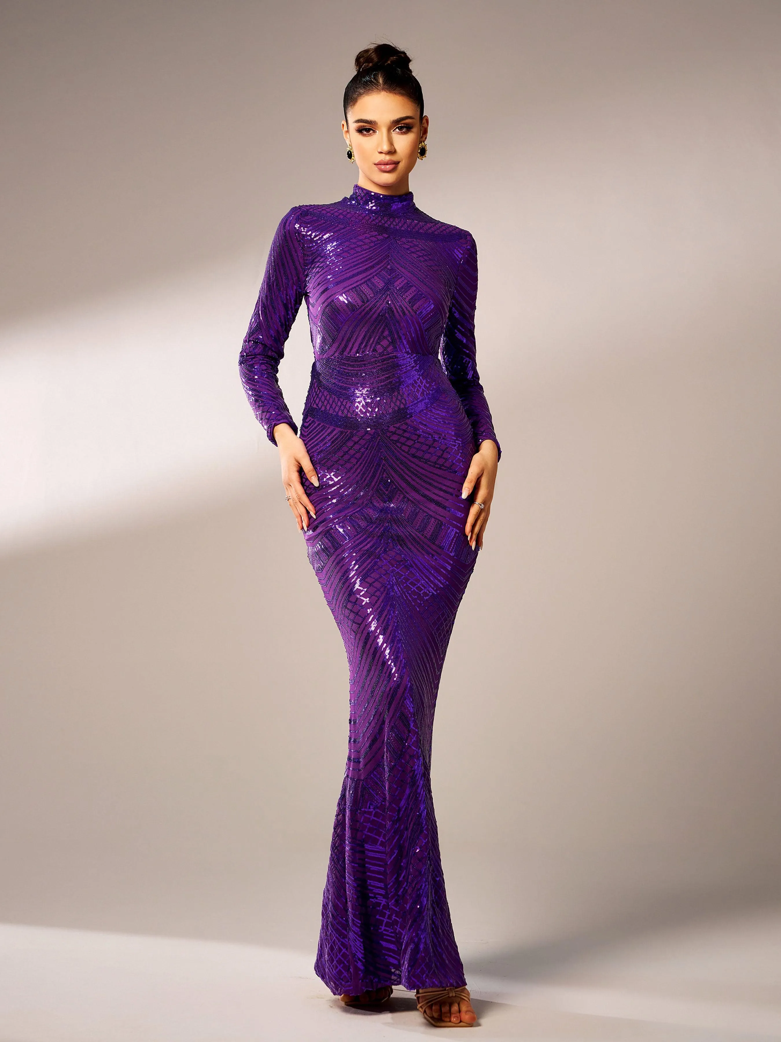 Mock Neck Formal Mermaid Prom Dress M0649