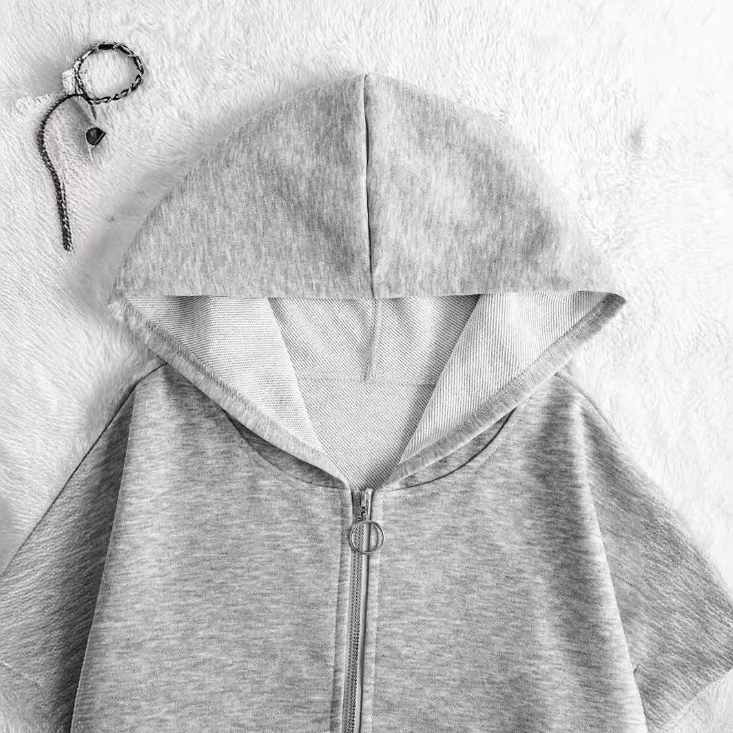 Navel-Exposed Zip-Up Hooded Sweatshirts Solid Color Cardigan Jackets Wholesale Womens Clothing N3824062800001