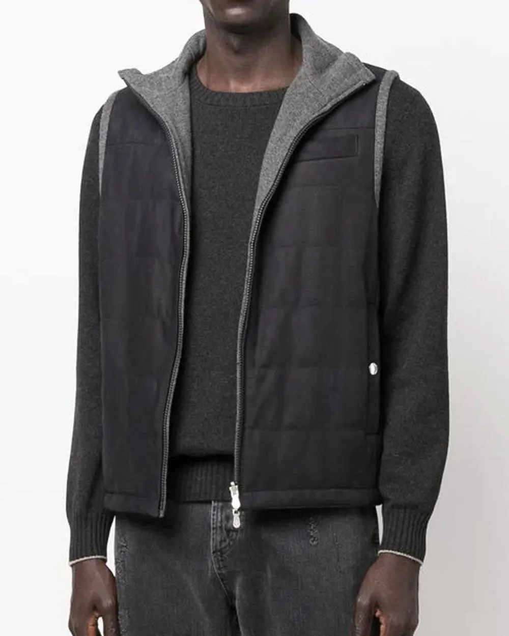 Navy and Grey Suede and Cashmere Reversible Vest