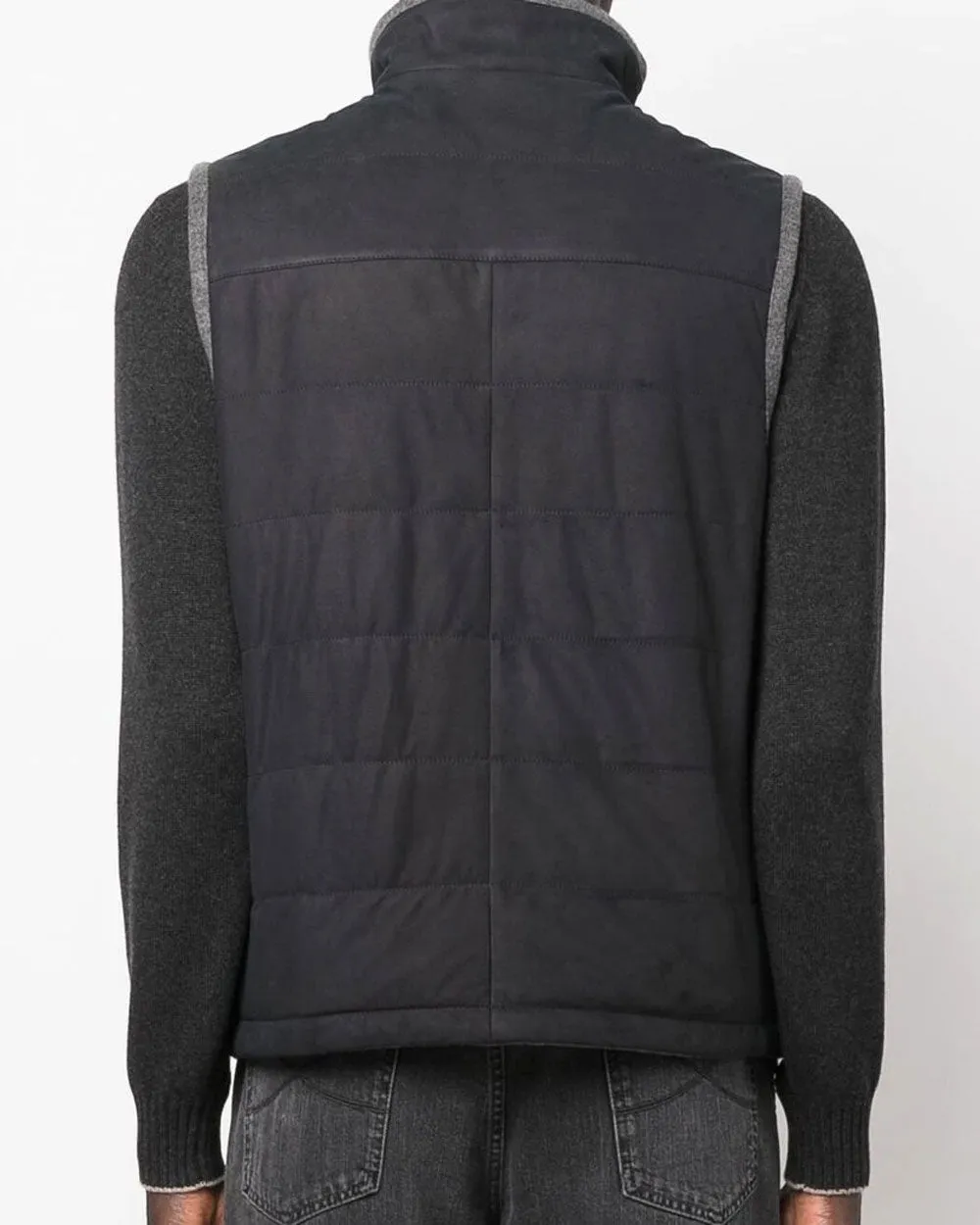 Navy and Grey Suede and Cashmere Reversible Vest