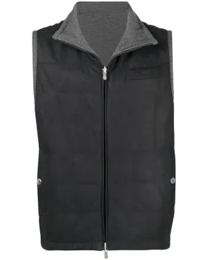 Navy and Grey Suede and Cashmere Reversible Vest