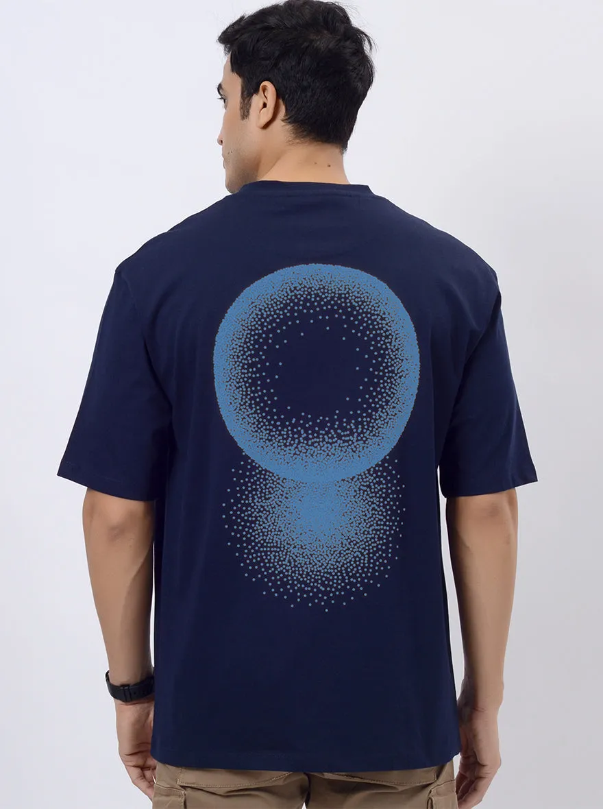 Navy Blue Printed Relax Fit  Oversized T-Shirt | JadeBlue
