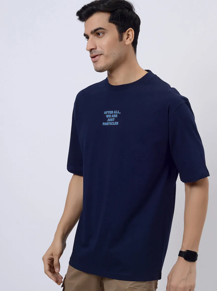 Navy Blue Printed Relax Fit  Oversized T-Shirt | JadeBlue