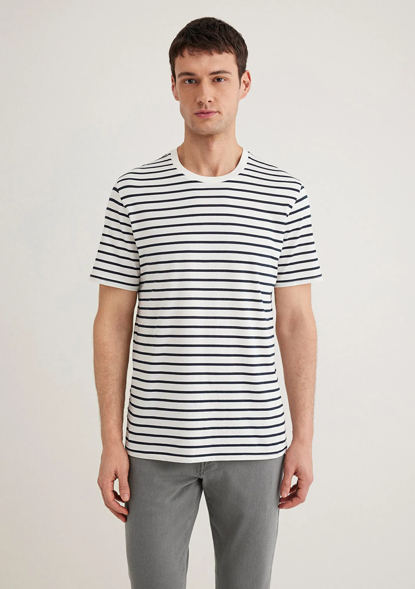 Navy Striped White T-Shirt