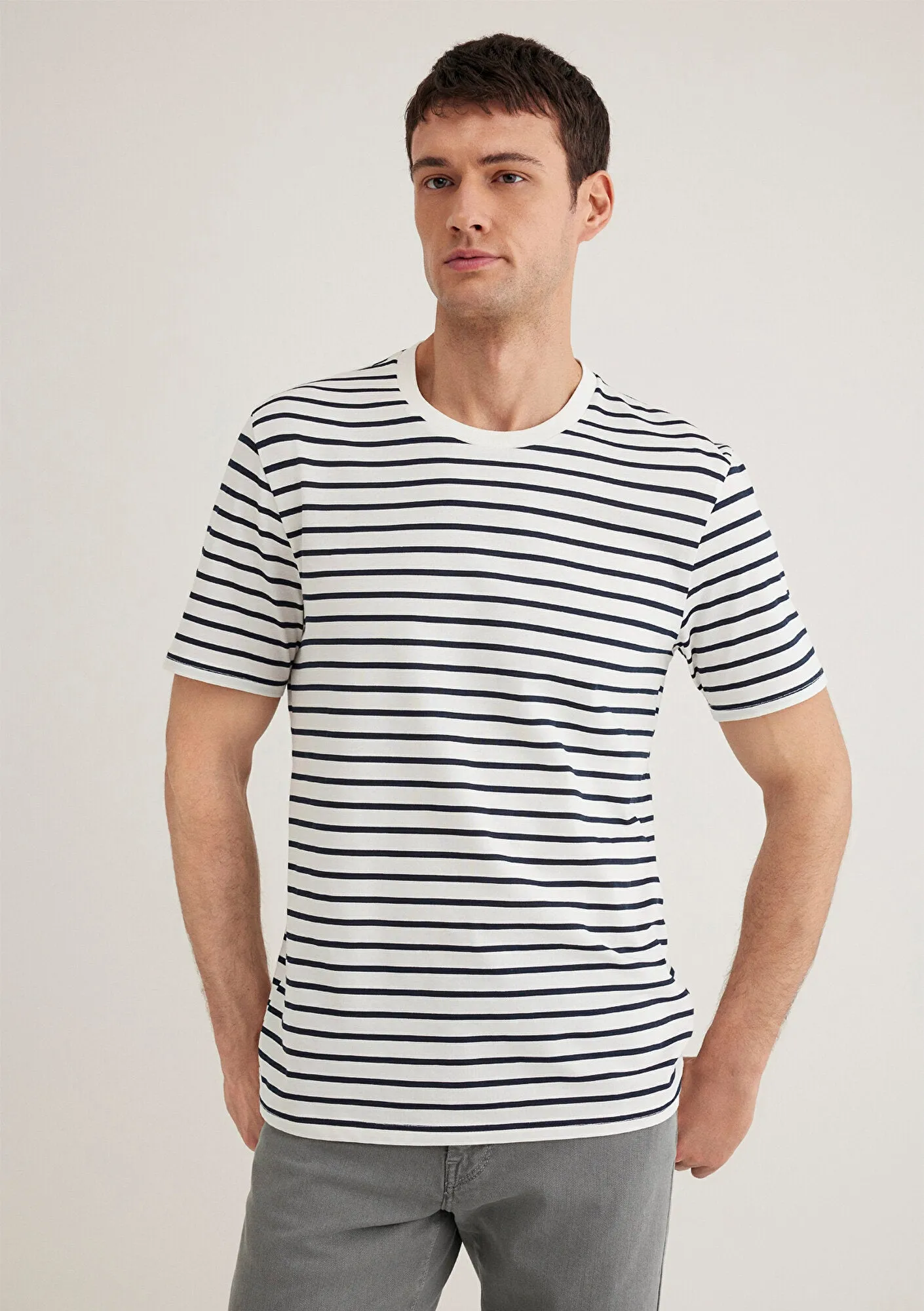 Navy Striped White T-Shirt