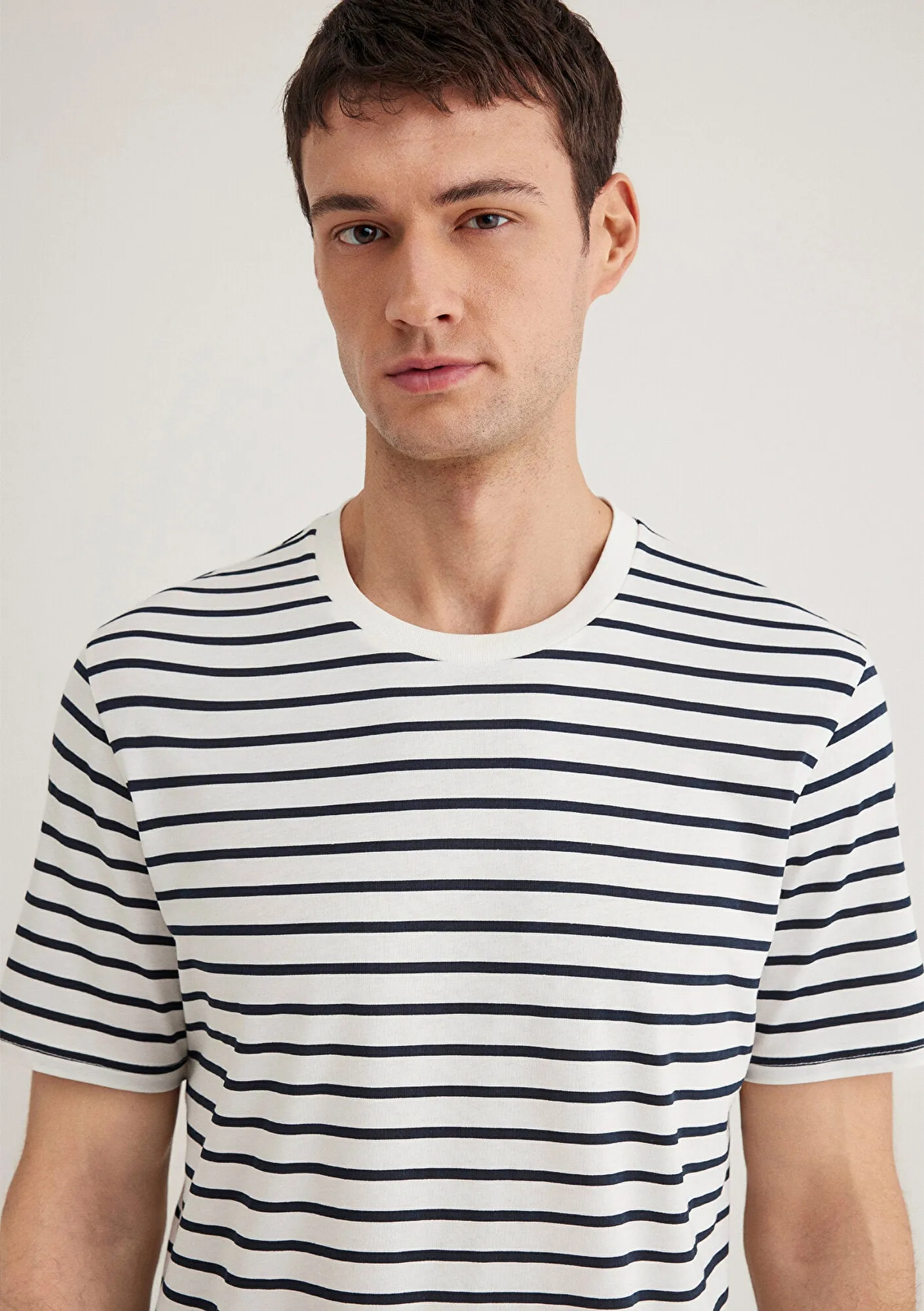 Navy Striped White T-Shirt