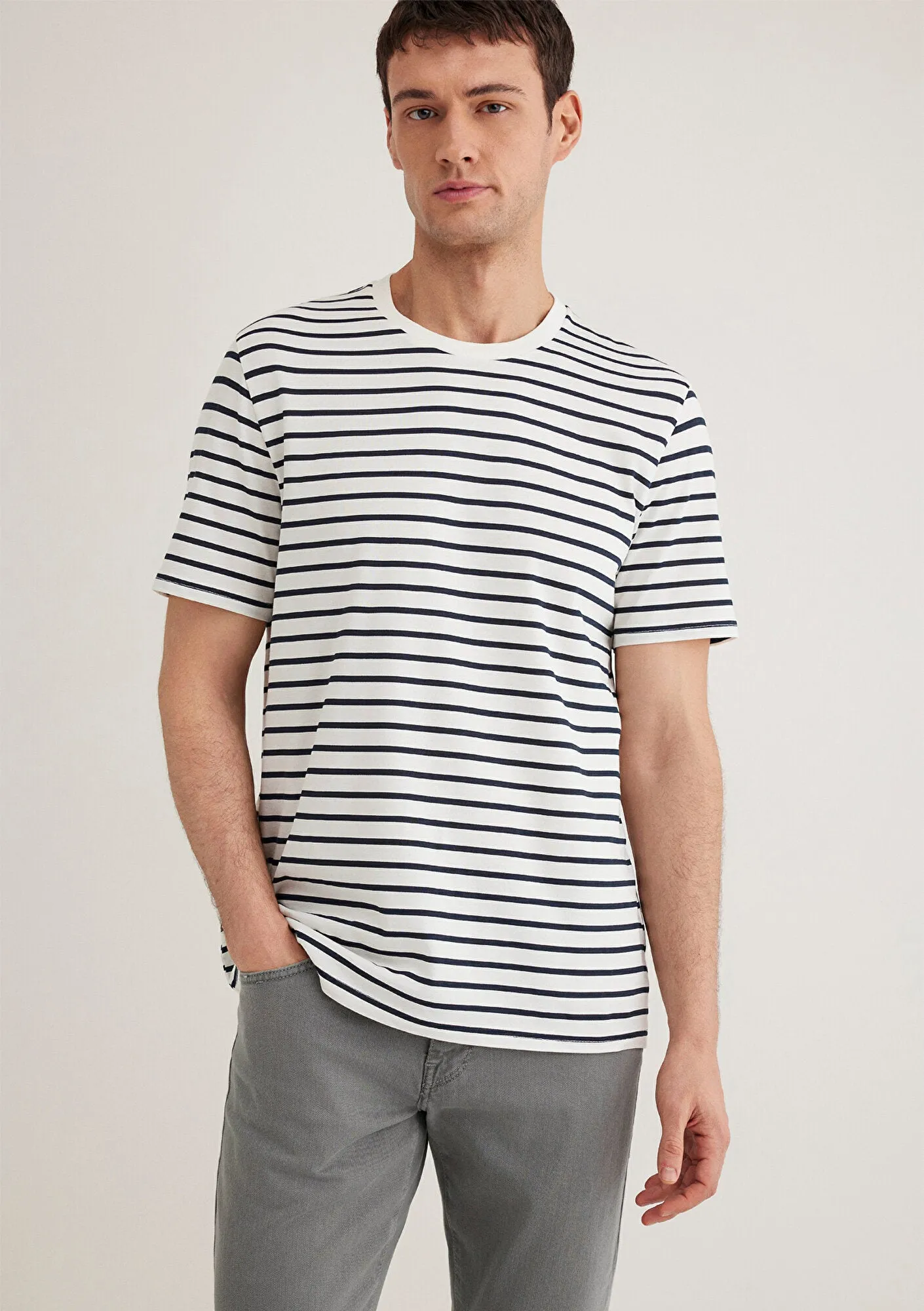 Navy Striped White T-Shirt