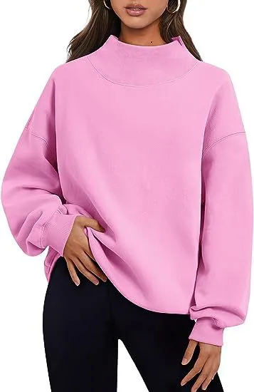 Neckline Split Loose Casual Half High Neck Sweatshirts Wholesale Womens Clothing N3824070900011