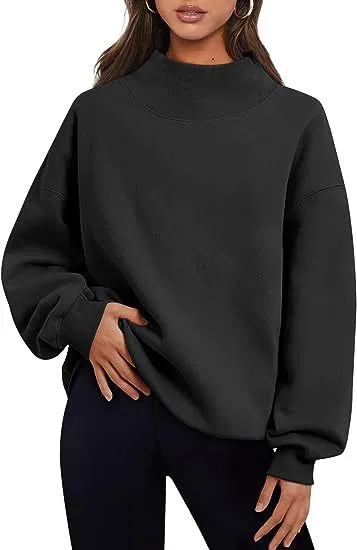 Neckline Split Loose Casual Half High Neck Sweatshirts Wholesale Womens Clothing N3824070900011