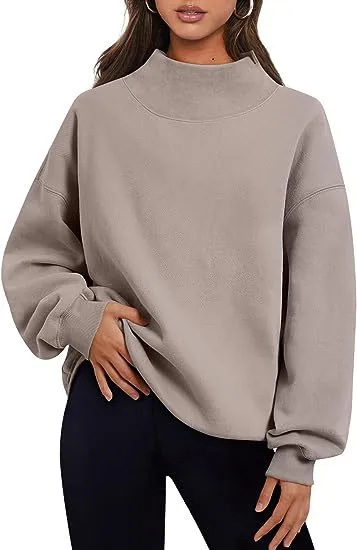 Neckline Split Loose Casual Half High Neck Sweatshirts Wholesale Womens Clothing N3824070900011
