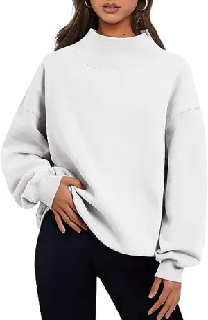Neckline Split Loose Casual Half High Neck Sweatshirts Wholesale Womens Clothing N3824070900011