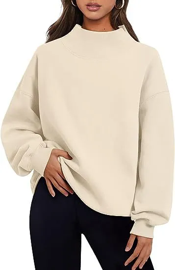 Neckline Split Loose Casual Half High Neck Sweatshirts Wholesale Womens Clothing N3824070900011