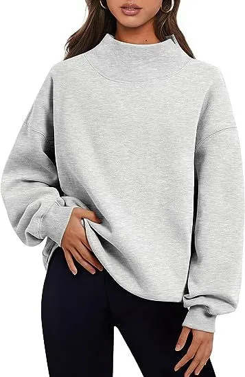 Neckline Split Loose Casual Half High Neck Sweatshirts Wholesale Womens Clothing N3824070900011