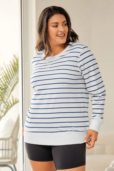 Neela Plus Size Striped Round Neck Long Sleeve T-Shirt
