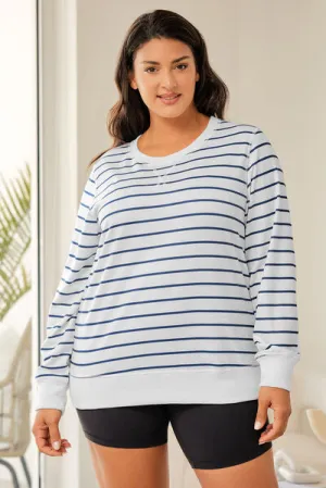 Neela Plus Size Striped Round Neck Long Sleeve T-Shirt
