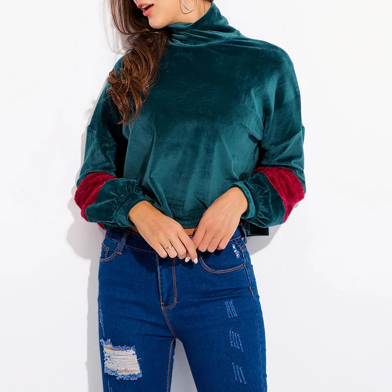 New Contrast Color High Collar Top Shirt