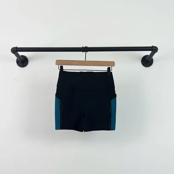 NEW Free People Ticket to Paradise Contrast High Waisted Bike Shorts Black/Blue