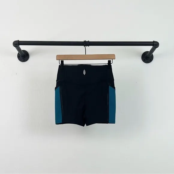 NEW Free People Ticket to Paradise Contrast High Waisted Bike Shorts Black/Blue