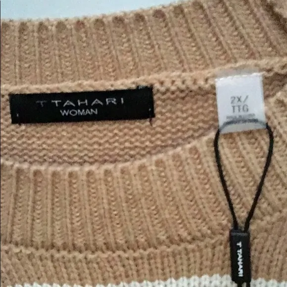 New Women’s Plus T TAHARI Striped Crewneck Oversized Sweater