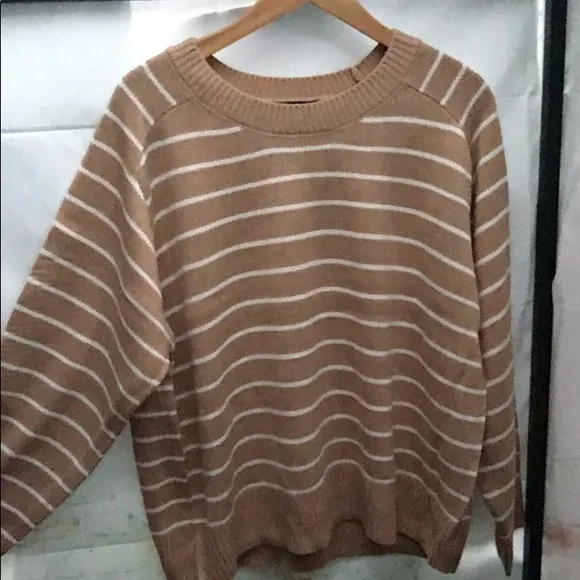 New Women’s Plus T TAHARI Striped Crewneck Oversized Sweater