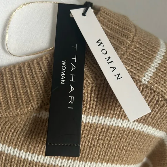 New Women’s Plus T TAHARI Striped Crewneck Oversized Sweater