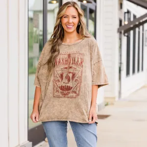 Nights On Broadway Acid Wash Boyfriend Tee, Mocha