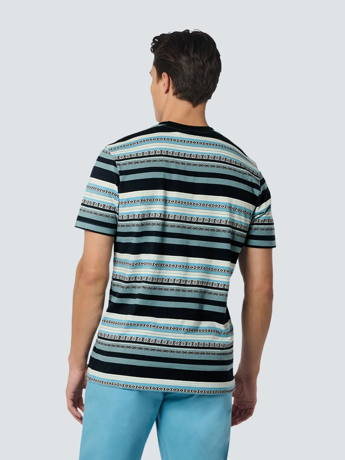 NO EXCESS MULTI STRIPE PRINT CREWNECK T-SHIRT 23350352